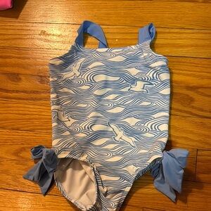 Blue and White Wave Print Swimsuit